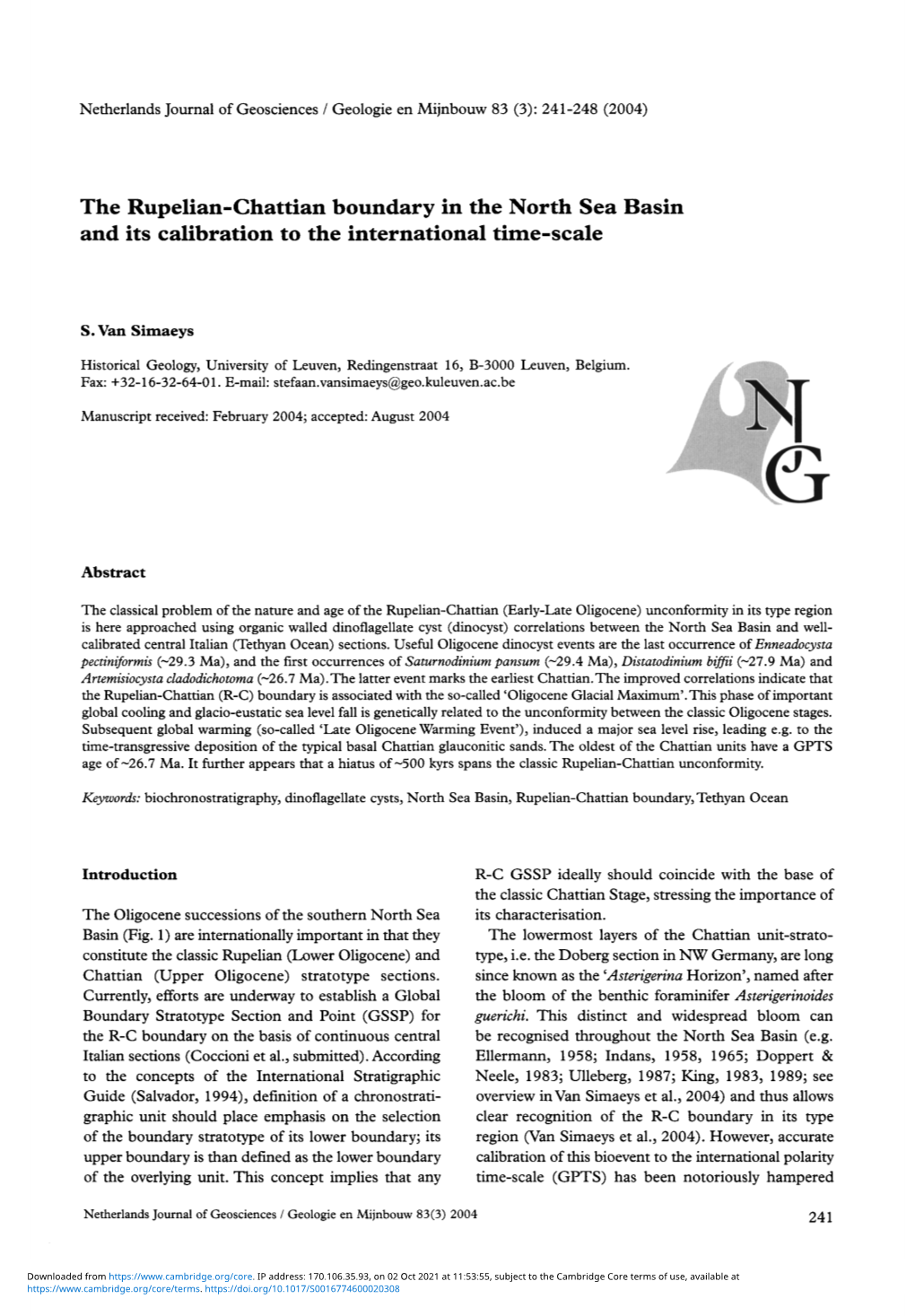 The Rupelian-Chattian Boundary in the North Sea Basin and Its Calibration to the International Time-Scale