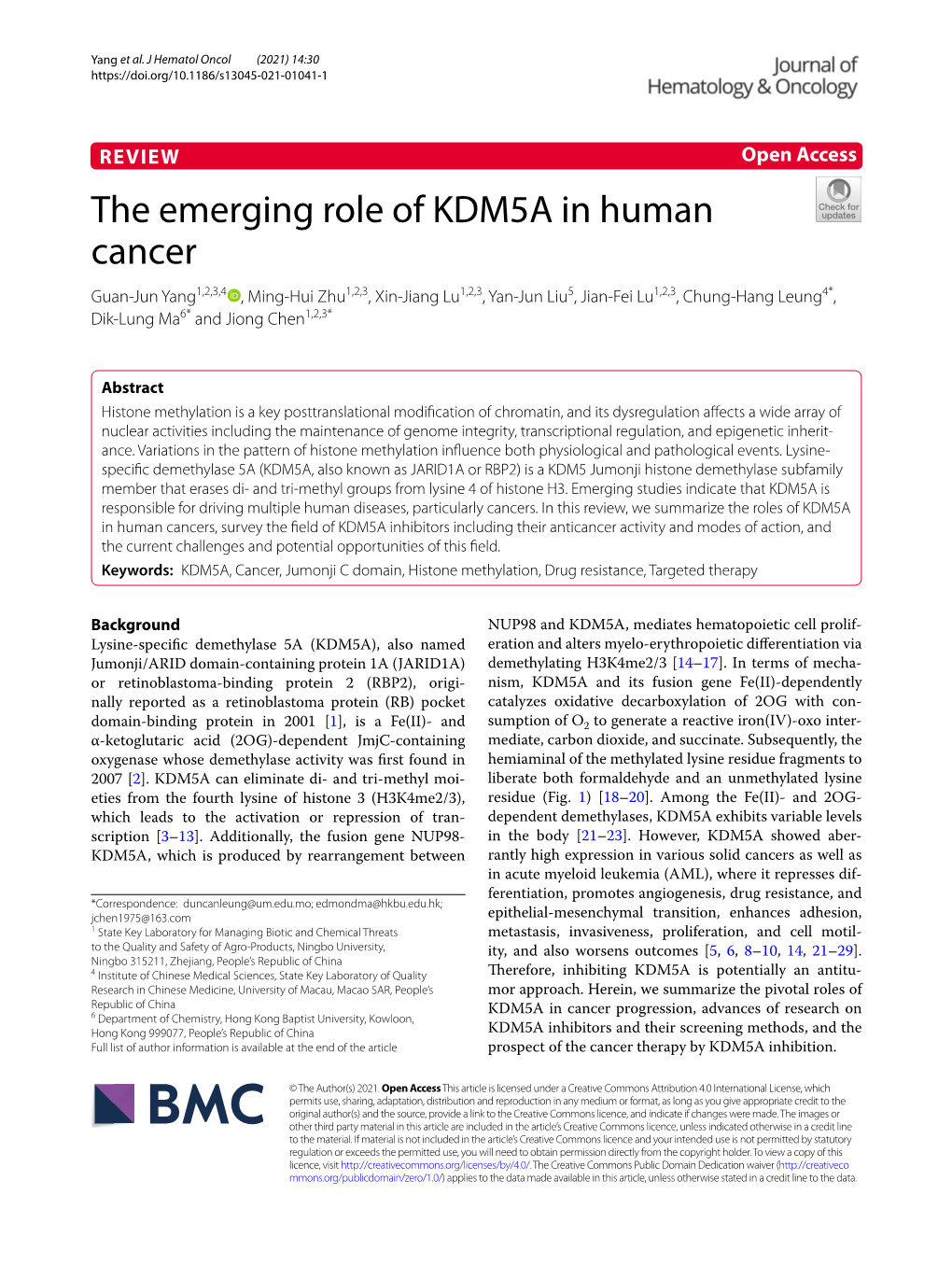 The Emerging Role of KDM5A in Human Cancer