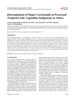 Determination of Major Carotenoids in Processed Tropical Leafy Vegetables Indigenous to Africa