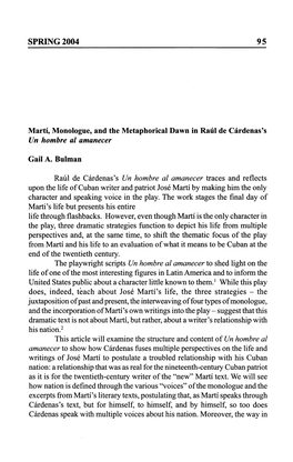 SPRING 2004 95 Martí, Monologue, and the Metaphorical Dawn in Raúl