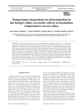 Temperature-Dependent Sex Determination in the Kemp's Ridley