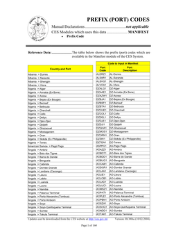 Prefix (Port) Codes[Rc006a]