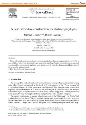 A New Petrie-Like Construction for Abstract Polytopes