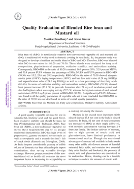 Quality Evaluation of Blended Rice Bran and Mustard