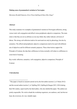 Making Sense of Grammatical Variation in Norwegian Marianne Brodahl