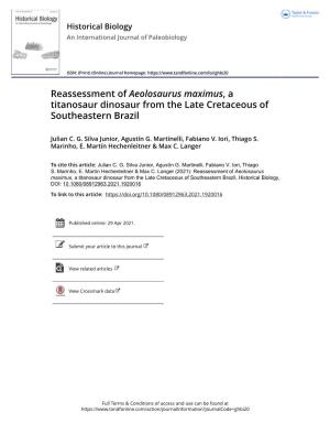 Reassessment of Aeolosaurus Maximus, a Titanosaur Dinosaur from the Late Cretaceous of Southeastern Brazil