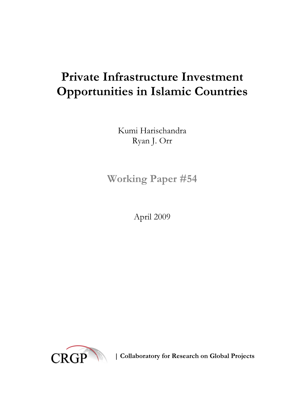 Private Infrastructure Investment Opportunities in Islamic Countries