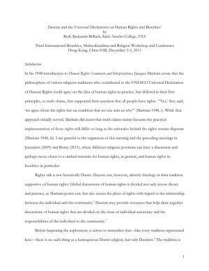 1 Daoism and the Universal Declaration on Human Rights and Bioethics1 by Bede Benjamin Bidlack, Saint Anselm College, USA Third
