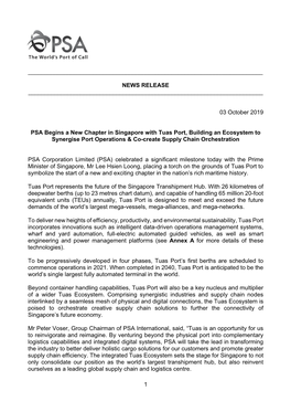 PSA Begins a New Chapter in Singapore with Tuas Port, Building an Ecosystem to Synergise Port Operations & Co-Create Supply Chain Orchestration
