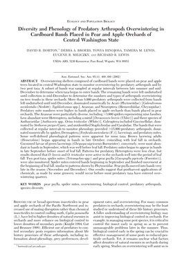 Diversity and Phenology of Predatory Arthropods Overwintering in Cardboard Bands Placed in Pear and Apple Orchards of Central Washington State