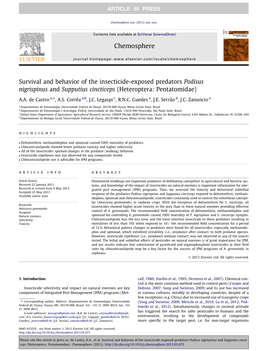 Survival and Behavior of the Insecticide-Exposed Predators Podisus Nigrispinus and Supputius Cincticeps (Heteroptera: Pentatomidae) ⇑ A.A