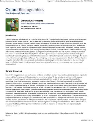 Extreme Environments - Ecology - Oxford Bibliographies