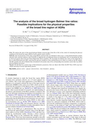 The Analysis of the Broad Hydrogen Balmer Line Ratios: Possible Implications for the Physical Properties of the Broad Line Region of Agns