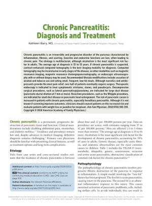 Chronic Pancreatitis: Diagnosis and Treatment