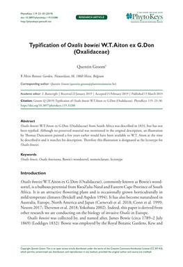 Oxalidaceae) 23 Doi: 10.3897/Phytokeys.119.33280 RESEARCH ARTICLE Launched to Accelerate Biodiversity Research