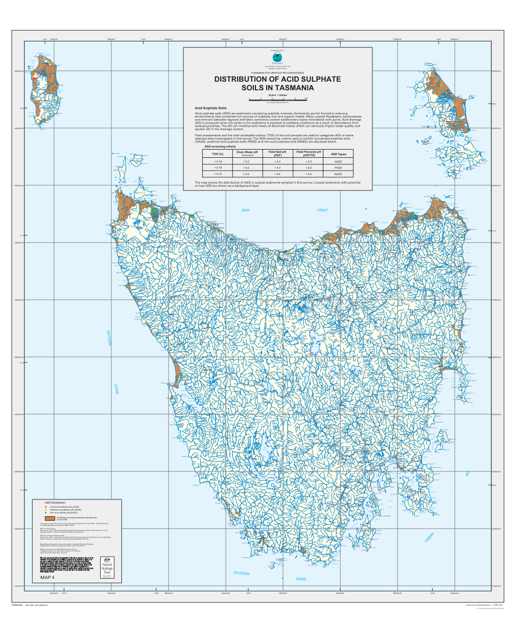 Distribution of Acid Sulphate Soils in Tasmania