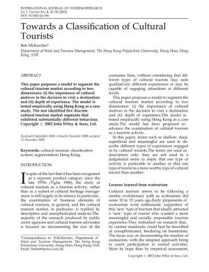 Towards a Classification of Cultural Tourists