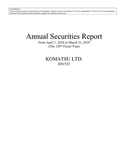 Annual Securities Report from April 1, 2018 to March 31, 2019 (The 150Th Fiscal Year)
