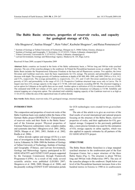 The Baltic Basin: Structure, Properties of Reservoir Rocks, and Capacity for Geological Storage of CO2