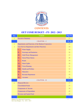 Contents out Come Budget – Fy- 2012 - 2013