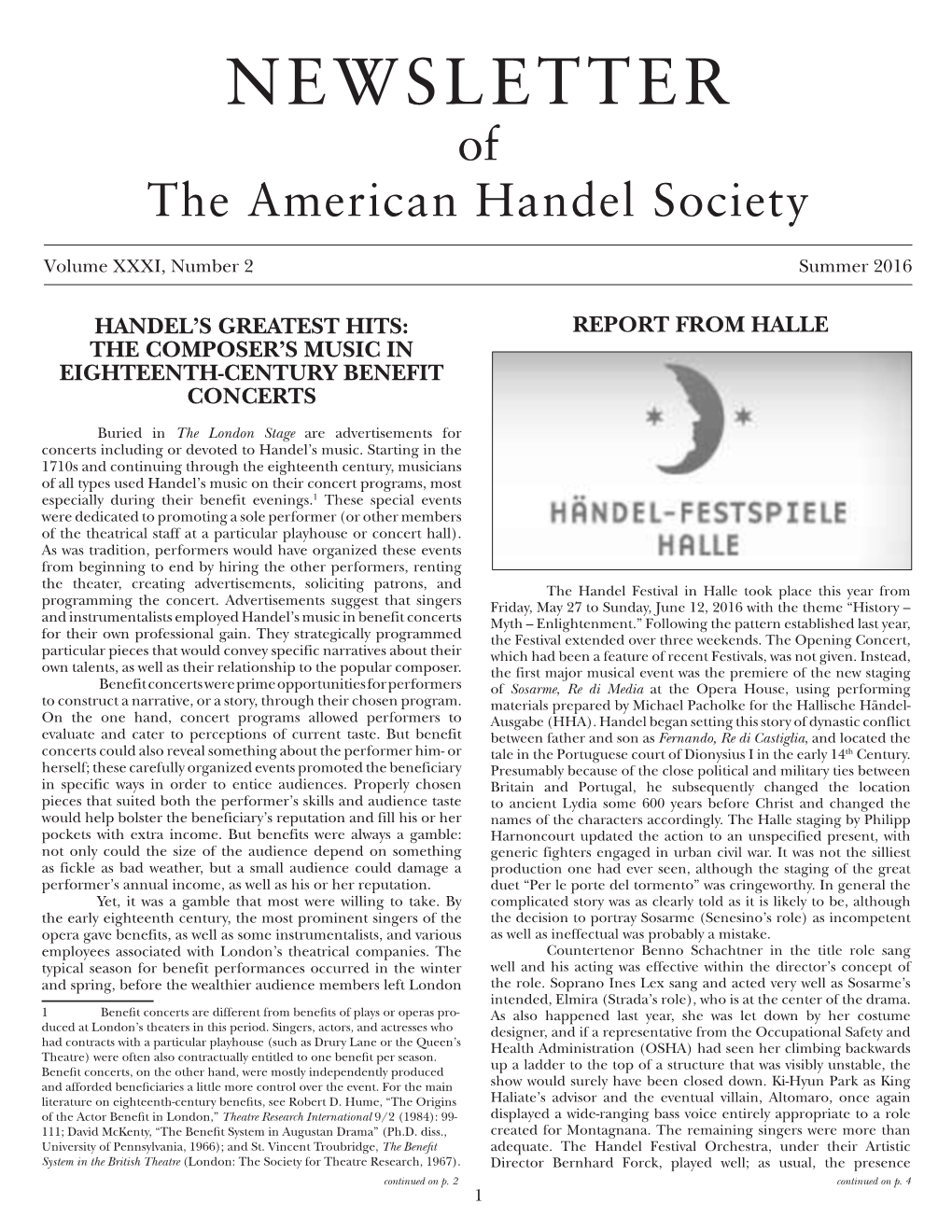 NEWSLETTER of the American Handel Society