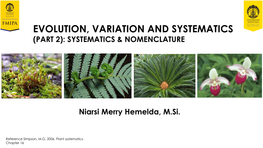 Evolution, Variation and Systematics (Part 2): Systematics & Nomenclature