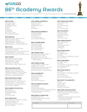 86Th Academy Awards Get Ready for the March 2Nd Telecast with This Printable Ballot