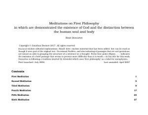 Meditations on First Philosophy in Which Are Demonstrated the Existence of God and the Distinction Between the Human Soul and Body