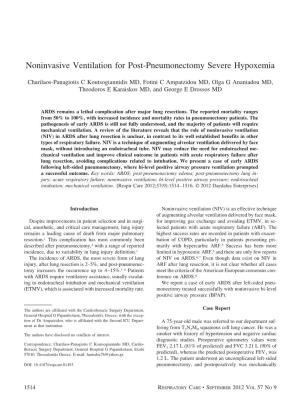 Noninvasive Ventilation for Post-Pneumonectomy Severe Hypoxemia