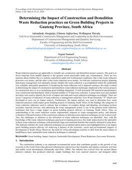 Determining the Impact of Construction and Demolition Waste Reduction Practices on Green Building Projects in Gauteng Province, South Africa