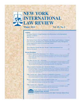 NEW YORK INTERNATIONAL LAW REVIEW Winter 2012 Vol