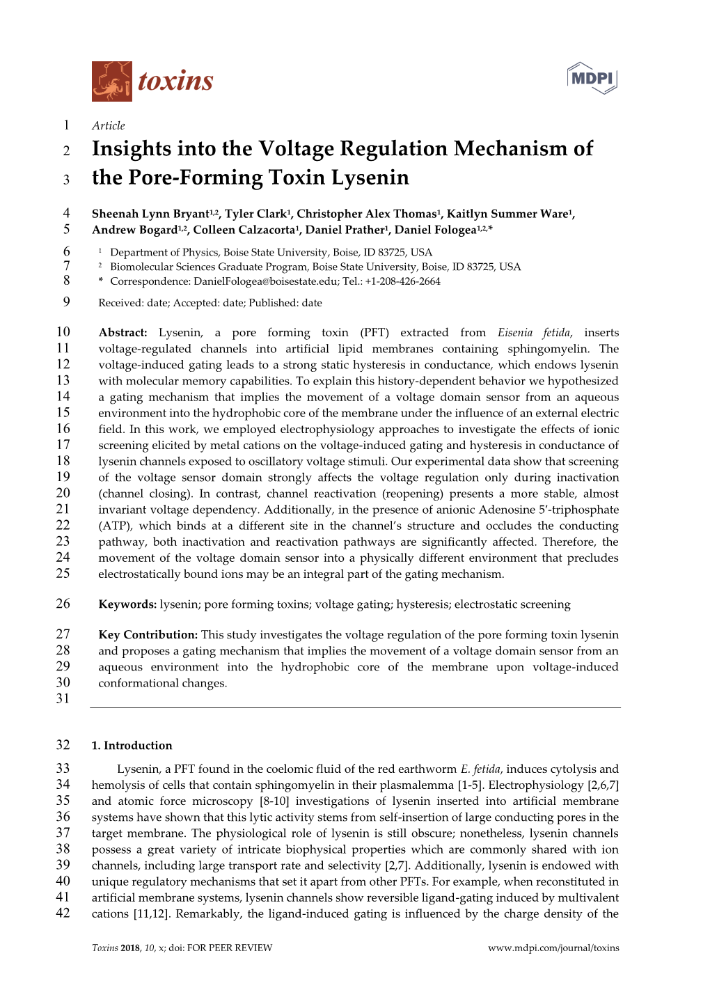 The Pore-Forming Toxin Lysenin