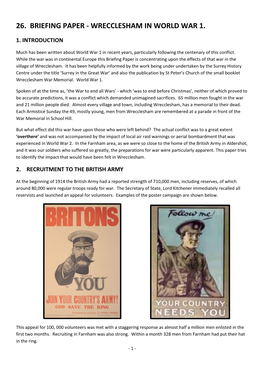26. Briefing Paper - Wrecclesham in World War 1