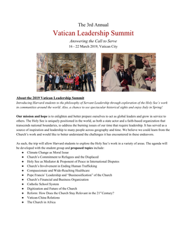Vatican Leadership Summit Answering the Call to Serve 16 - 22 March 2019, Vatican City
