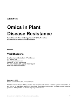 Omics in Plant Disease Resistance Current Issues in Molecular Biology