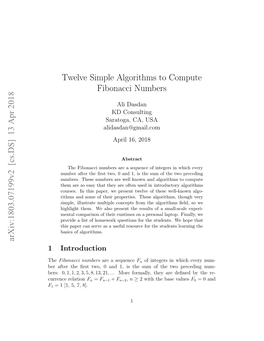 Twelve Simple Algorithms to Compute Fibonacci Numbers Arxiv