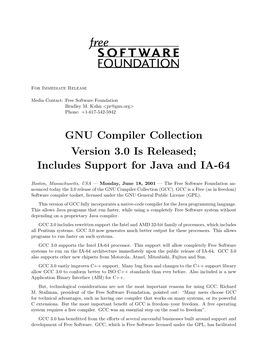 GNU Compiler Collection Version 3.0 Is Released; Includes Support for Java and IA-64