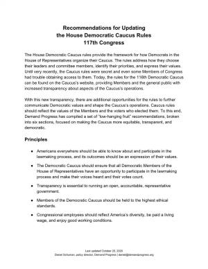 Recommendations for Updating the House Democratic Caucus Rules 117Th Congress