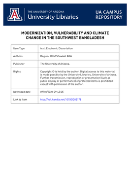 Modernization, Vulnerability and Climate Change in the Southwest Bangladesh