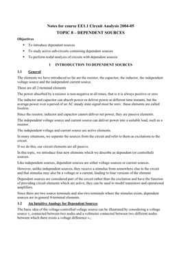 DEPENDENT SOURCES Objectives