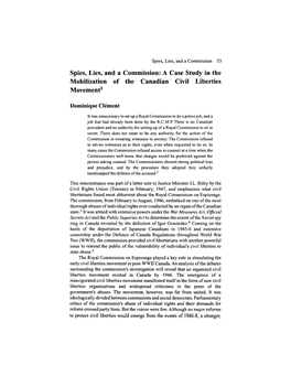 Spies, Lies, and a Commission: a Case Study in the Mobilization of the Canadian Civil Liberties Movement1