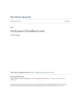 On Kenner's Wyndham Lewis Geoffrey Wagner