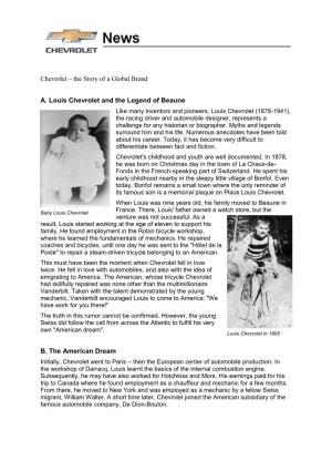 The Story of a Global Brand A. Louis Chevrolet and the Legend Of