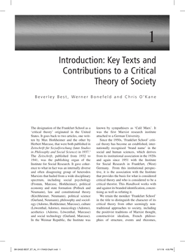 Key Texts and Contributions to a Critical Theory of Society