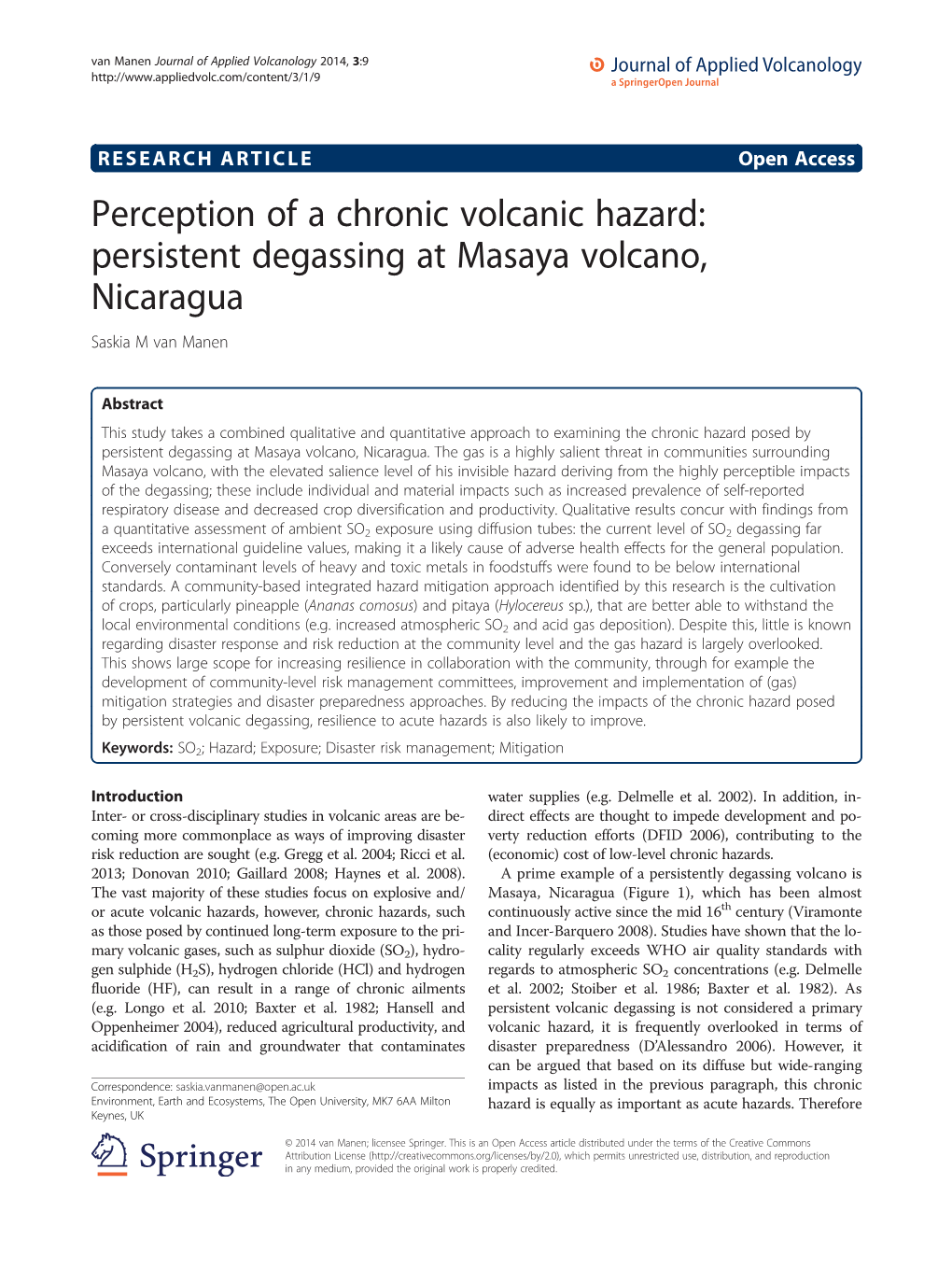 Persistent Degassing at Masaya Volcano, Nicaragua Saskia M Van Manen