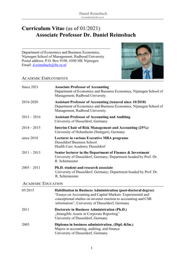 Curriculum Vitae (As of 01/2021) Associate Professor Dr