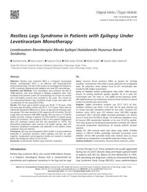 Restless Legs Syndrome in Patients with Epilepsy Under Levetiracetam Monotherapy