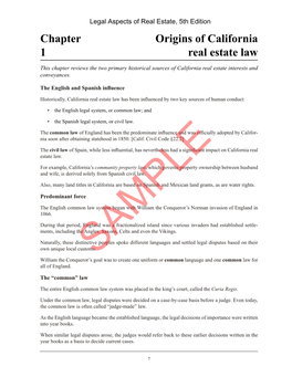 Origins of California Real Estate Law Chapter 1