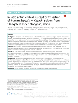 In Vitro Antimicrobial Susceptibility Testing of Human Brucella