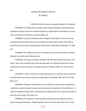 HOUSE JOINT RESOLUTION 243 by Eldridge a RESOLUTION to Honor